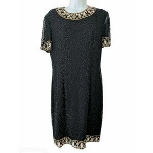 A.J. Bari Black Beaded Silk Dress Size 8